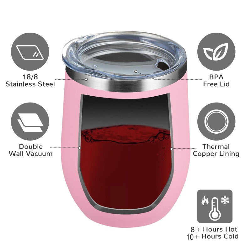 MEWAY Stemless 12oz Wine Tumbler Glasses with Lid -Insulated Double Wall Vacuum Stainless Steel Travel Tumbler with Straw,for Woman Under 10 dollars (Pink,1) - Image 3